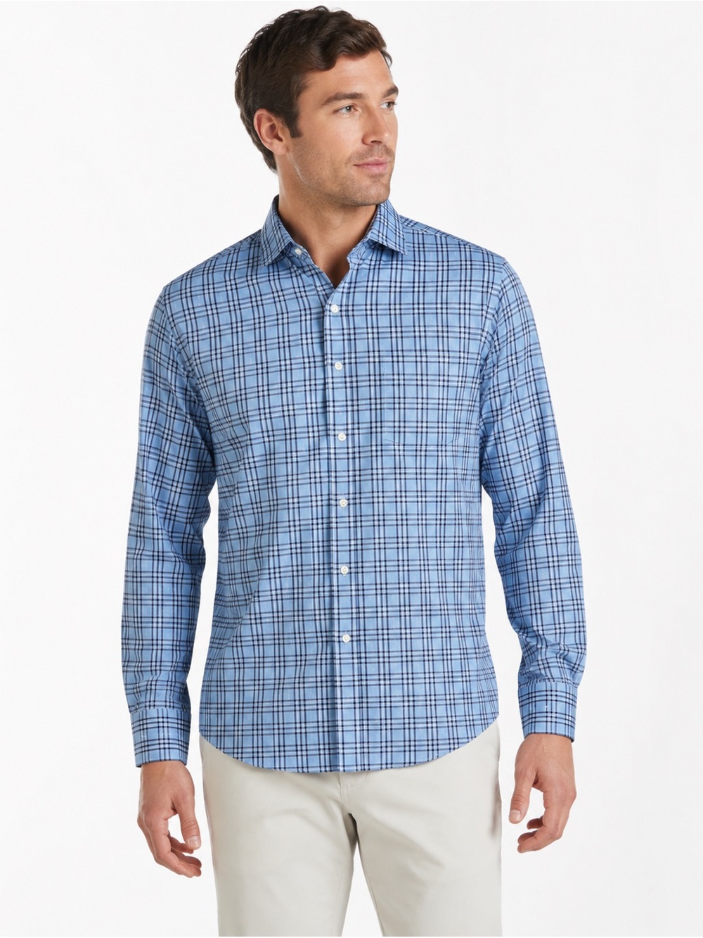 Peter Millar Summer Comfort Blue Plaid Performance Golf Shirt M